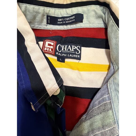 90s Chaps Ralph Lauren Vintage Stripe Short Sleeve Button Up Shirt Men's Large - Picture 3 of 4